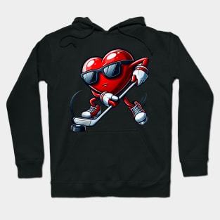 Funny Heart Playing Hockey Valentines Day Mens Boys Kids Hoodie